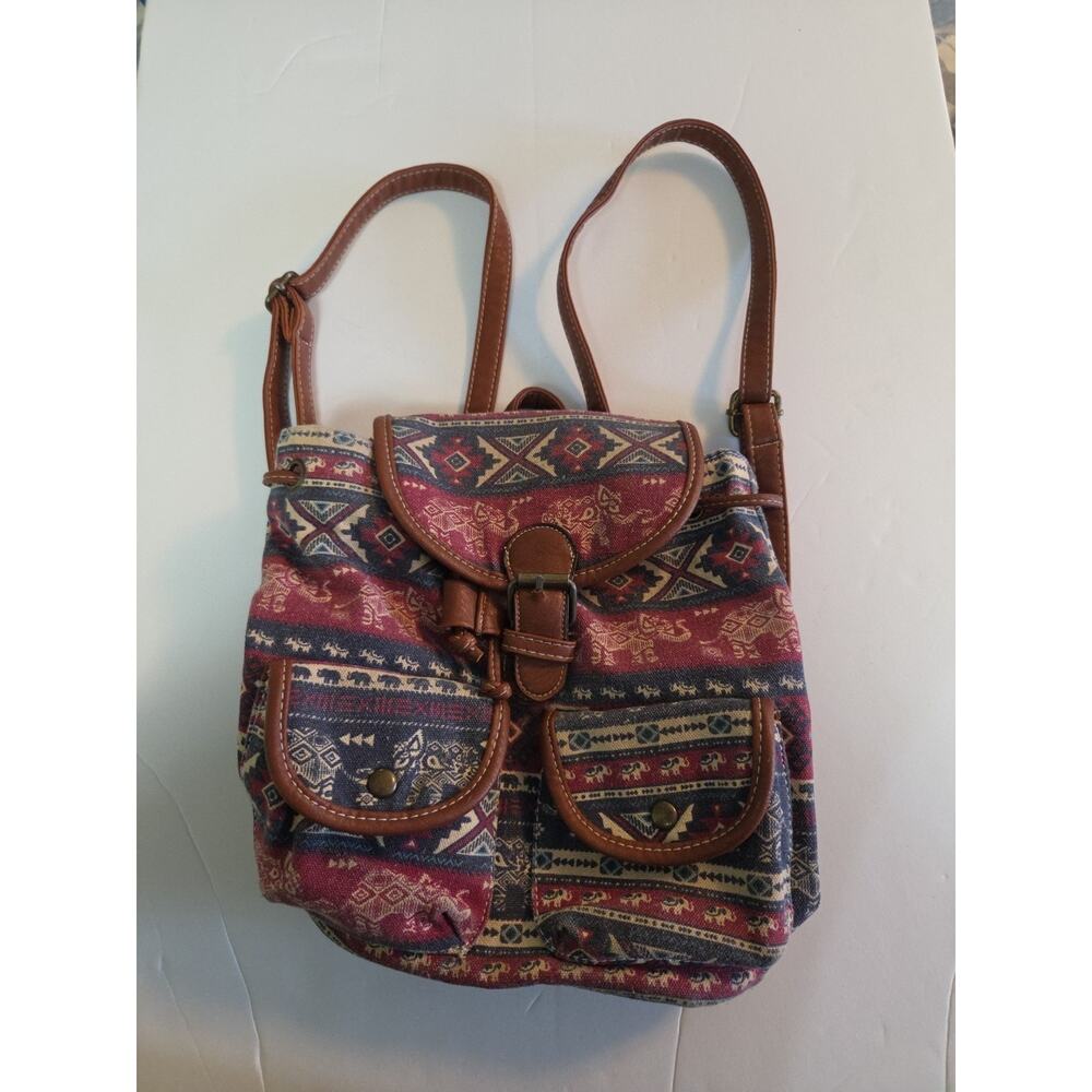 Mirano Multicolor Tribal Aztec Print Canvas Buckle Mini Backpack Women's OS